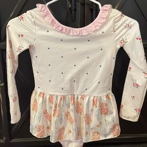SweetHoney Floral Long Sleeve Leotard - Pink and White